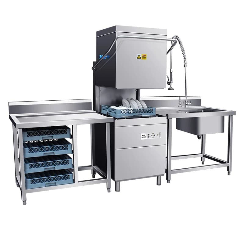 Commercial dishwasher station for bar glassware and racks