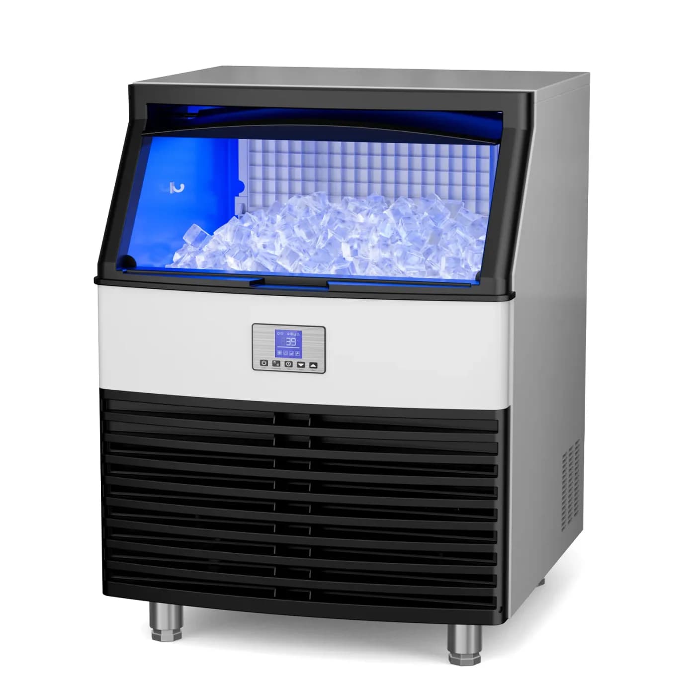 Commercial ice machine bin filled with cube ice