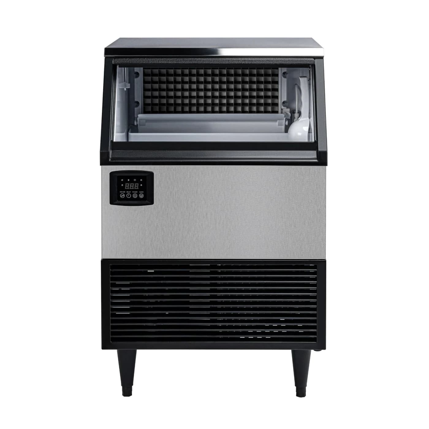 Commercial ice machine with the front door open