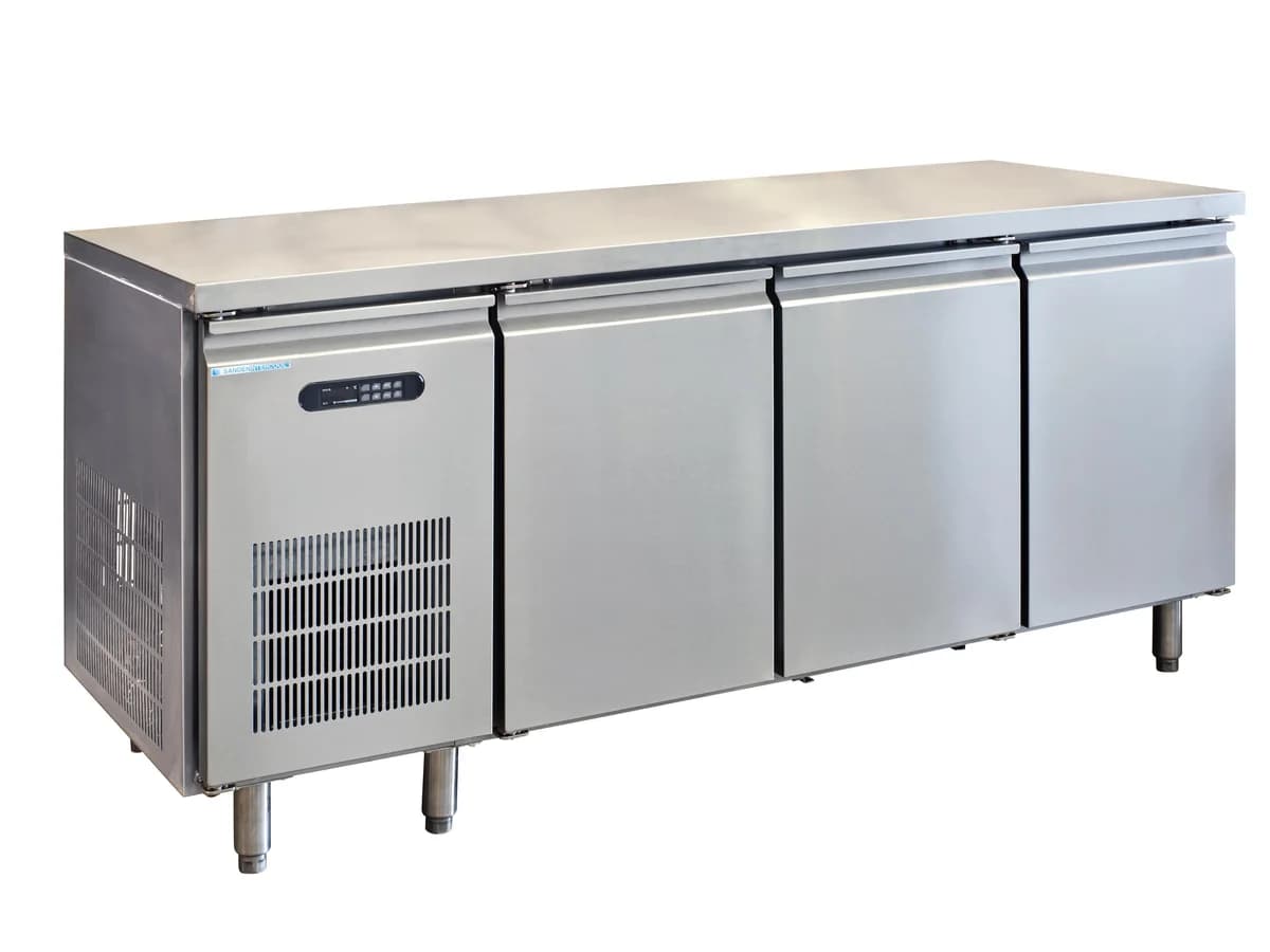 Four-door stainless undercounter refrigerator worktop