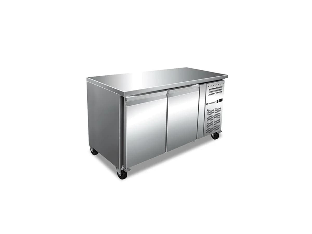 Mobile stainless undercounter refrigeration unit on casters